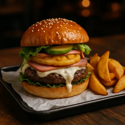 Hamburguesa Hawaiana — Hamburguesas de Que Fue Sushi en Tijuana